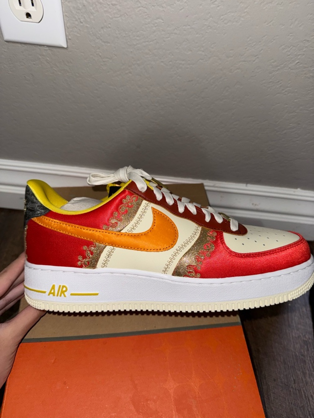 Nike Low-Top Satin Sneaker in Red, Orange & Cream